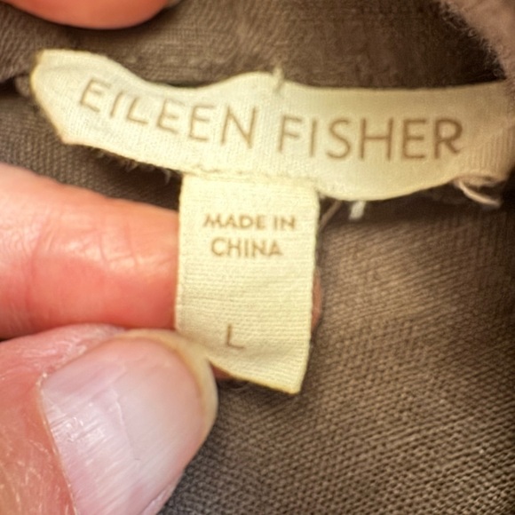 ORGANIC LINEN EILEEN FISHER Women’s SZ L Anorak Jacket Button Pockets Hood Brown - Picture 12 of 17